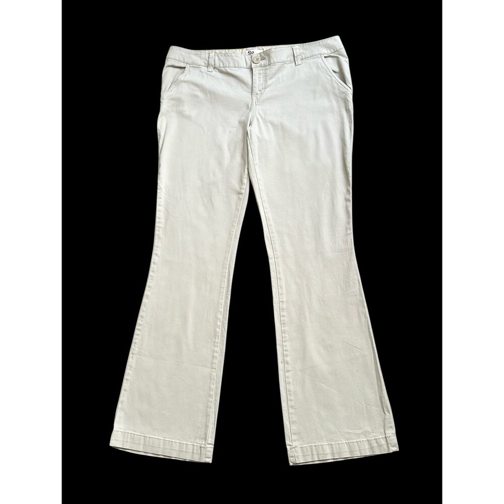 SO Womens Bootcut Chino Pants Size 15 Khaki Beige Low Rise Stretch 32" Inseam